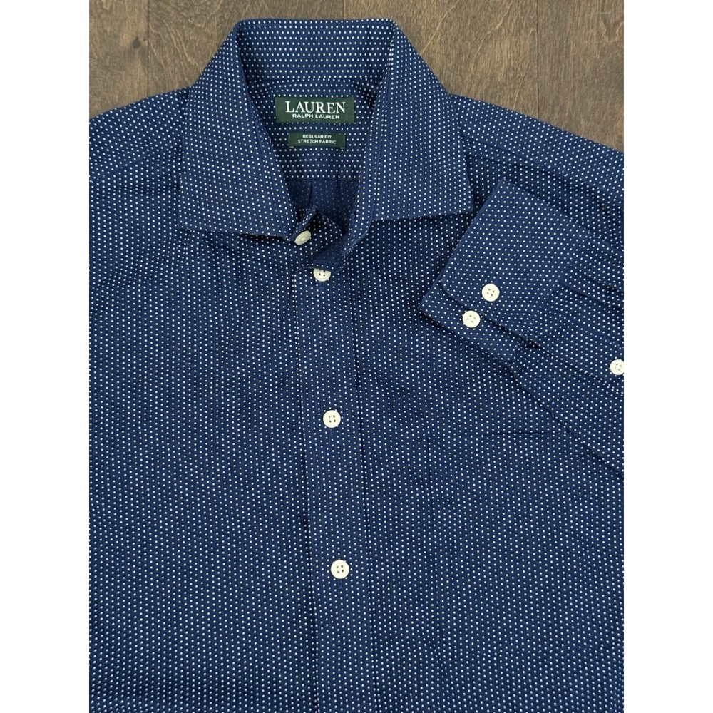 Ralph Lauren Mens Regular Fit Stretch Blue Dotted Button Down Shirt 15 34/35 M